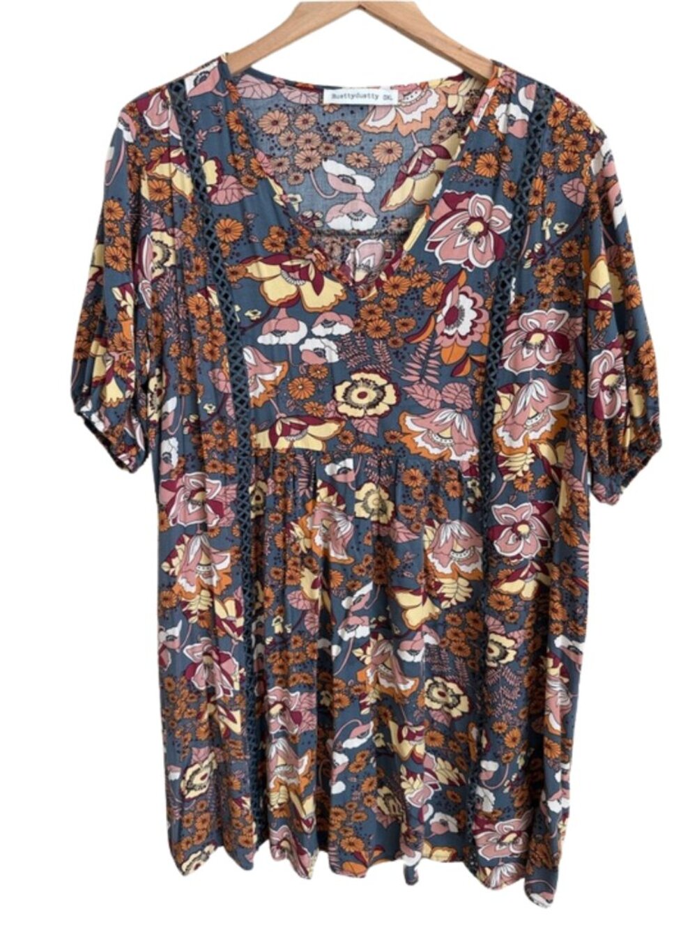 Plus Size Floral Boho Mini Dress Babydoll 0XL Viscose Cottagecore Swing Dress